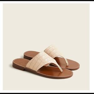 J. Crew - Wide-strap thong sandals in croc-embossed leather - Almond Biscotti